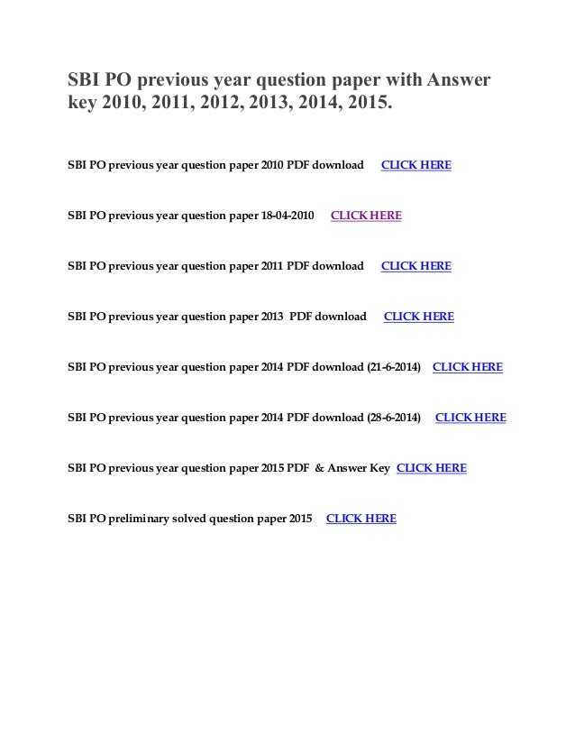 Sbi Po Previous Year Question Papers Pdf